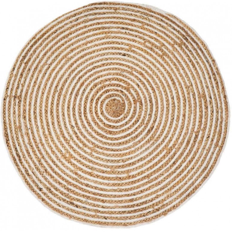 Alfombra redonda yute espiral blanco y natural