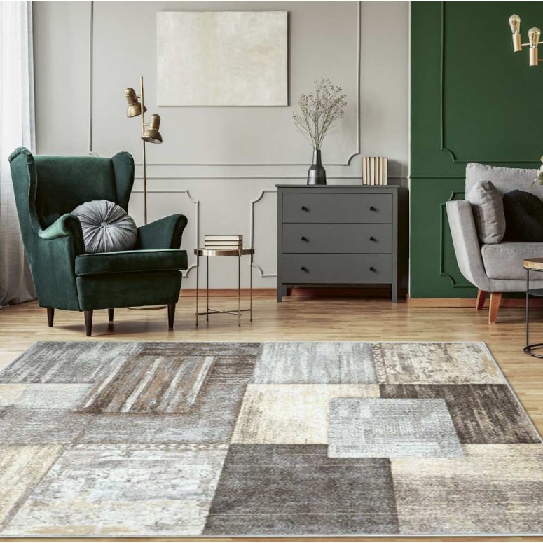 Alfombra pelo corto alfombra salón diseño rombo lineas modernas colores  lisos terra